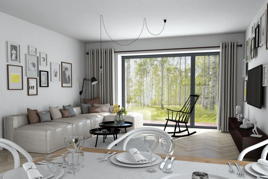 Modernse kahekorruselise paariselamu projekti Tallinnas 3D interjööri visualiseering