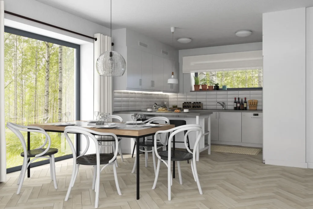 Modernse kahekorruselise paariselamu projekti Tallinnas 3D interjööri visualiseering