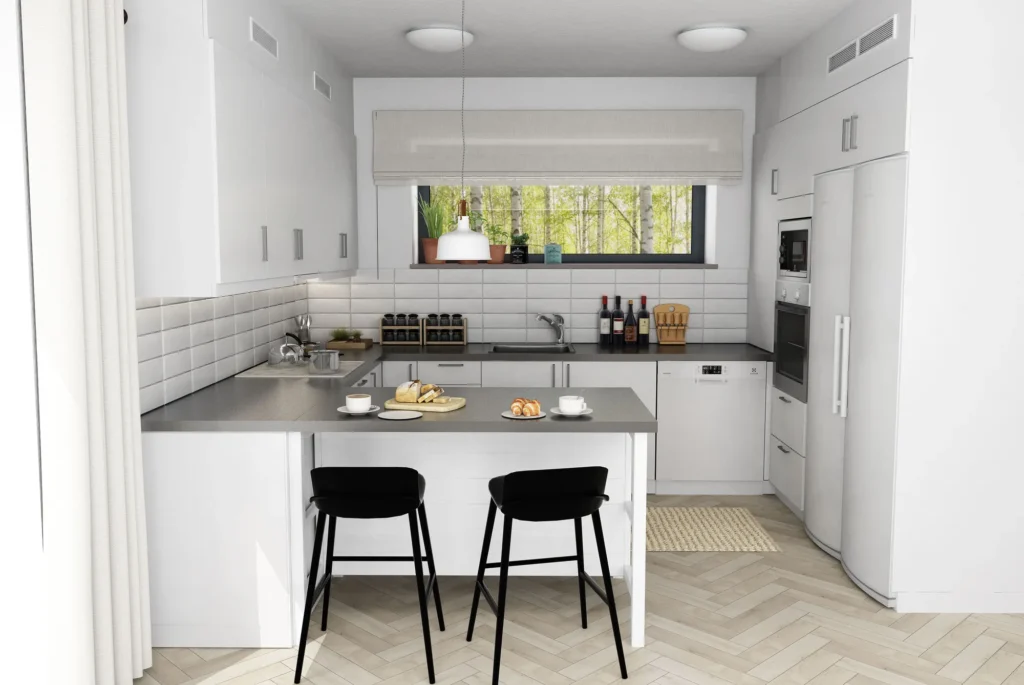 Modernse kahekorruselise paariselamu projekti Tallinnas 3D interjööri visualiseering