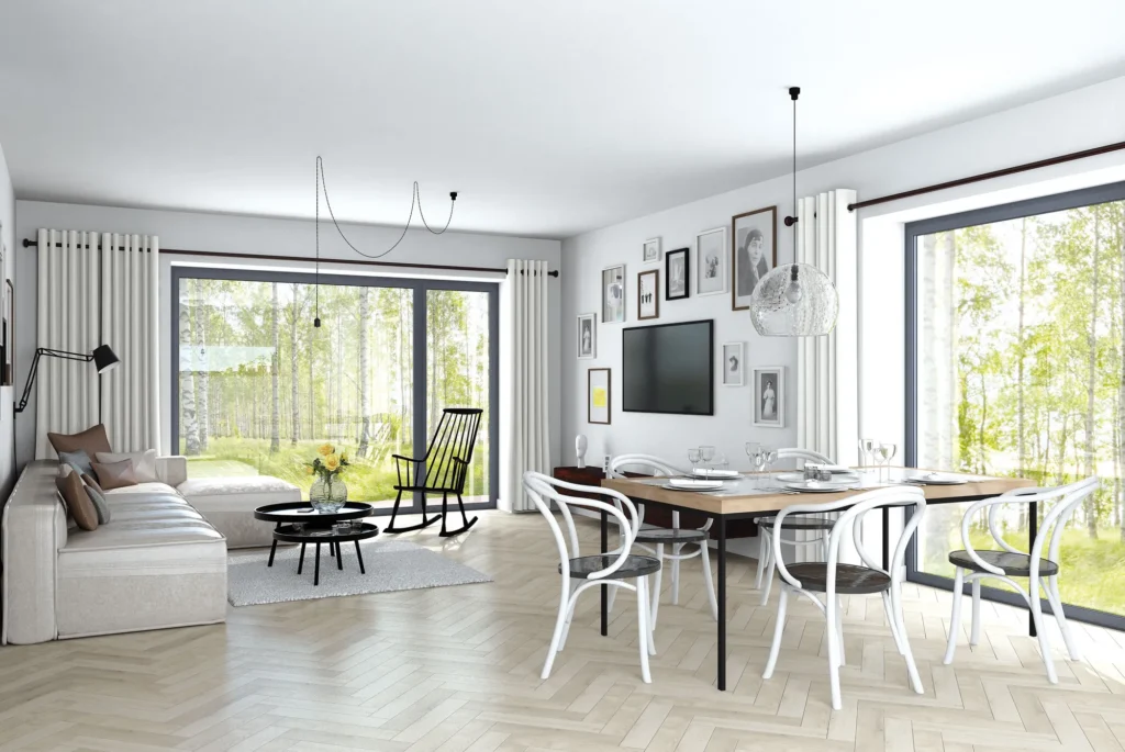 Modernse kahekorruselise paariselamu projekti Tallinnas 3D interjööri visualiseering
